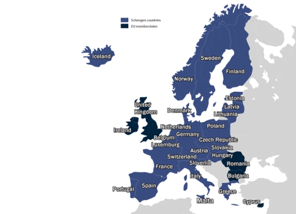 Karta zemalja Šengen zone, fleš
