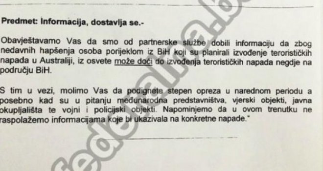 Evo na šta je OSA još u petak upozorila policijske agencije u BiH