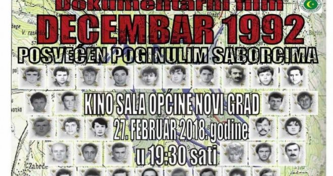 'Decembar 1992.': Premijera dokumentarnog filma o 75 poginulih sarajevskih boraca 27. februara