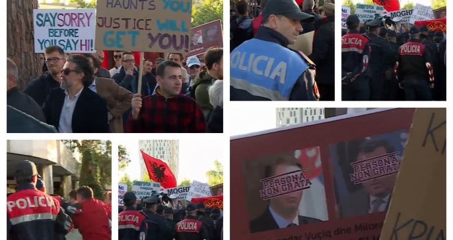 Protesti u Albaniji protiv Vučića i Dodika: Jedna osoba privedena, građani izašli sa transparentima 