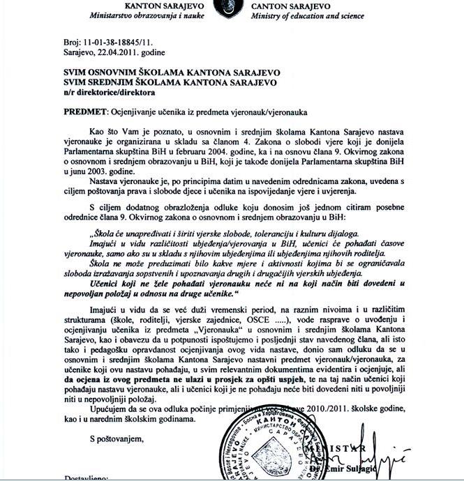Dopis školama u KS