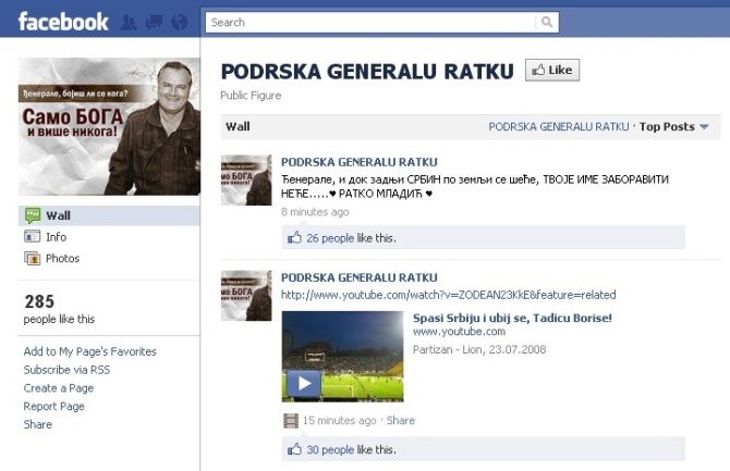 Podrška Mladiću na FB