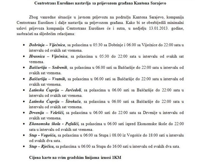 Vozni red Centrotransa