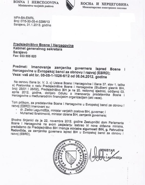 Lagumdžija predložio Radončića za zamjenika guvernera BiH u EBRD-u