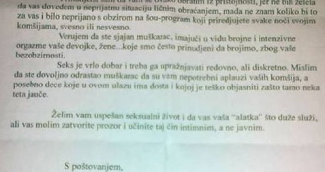 Otvoreno pismo komšiji: Brojimo orgazme vaše djevojke, pa vi objasnite djeci zašto tamo neka teta jauče!