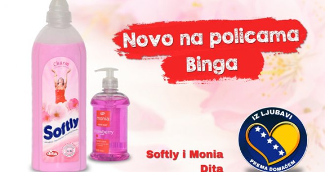 Na BINGO policama novi proizvodi iz Dite: Omekšivač Softly Charme i tečni sapun Monia