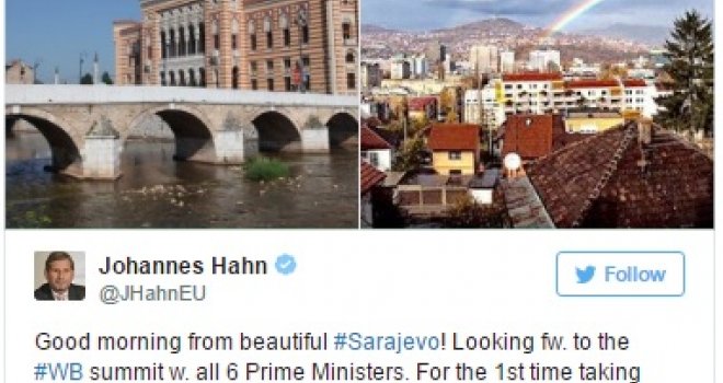 Evropski komesar za proširenje Johannes Hahn na Twitteru: Dobro jutro iz lijepog Sarajeva
