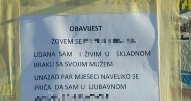 Ljubavna drama: Žena zalijepila obavijest da ne vara muža i nasmijala regiju