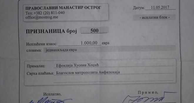 Mitropolit Amfilohije Radović donio 1.000 eura trebinjskom imamu Huseinu ef. Hodžiću