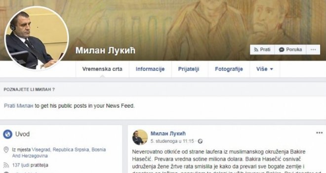Proziva preživjele žrtve i prikuplja donacije: Zločinac Milan Lukić ima Facebook profil?!