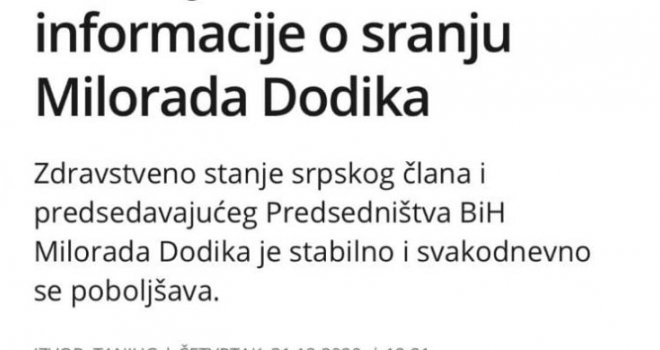 B92 ima hit naslov: Konzilijum iznio informacije o 