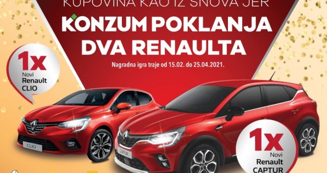 Nova velika nagradna igra: Konzum kupcima poklanja dva Renaulta i još mnogo vrijednih nagrada