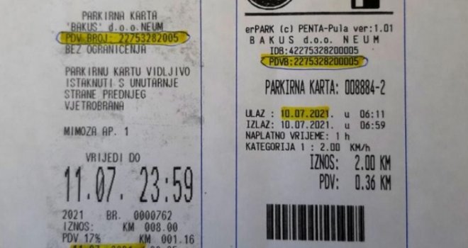 Još jedno 'čudo' u Neumu: Nepostojeći PDV broj na računima za parking?! Naplaćuju karte, a nemaju koncesiju...