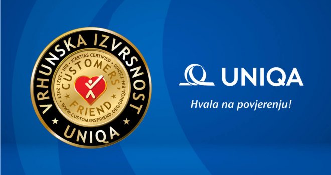 Za vrhunski odnos prema klijentima: UNIQA Osiguranje BiH ponovo dobitnik zlatne medalje CUSTOMERS’ FRIEND