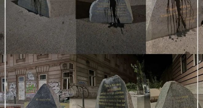 Vandalizam u Sarajevu: Crnom farbom išarane ploče s citatima Alije Izetbegovića
