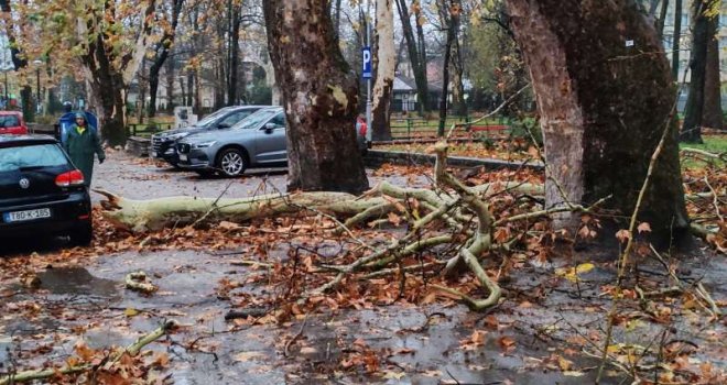 Vjetar u Bihaću napravio haos, meteorolozi najavljuju nastavak: Čupao stabla, lomio grane, pustoš u centru grada...