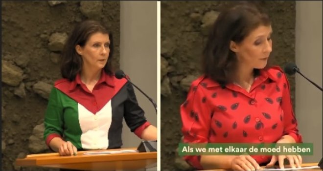 Sukob s desničarima: Nizozemsku zastupnicu izbacili zbog 'palestinske košulje', ona se vratila u 'lubenici'